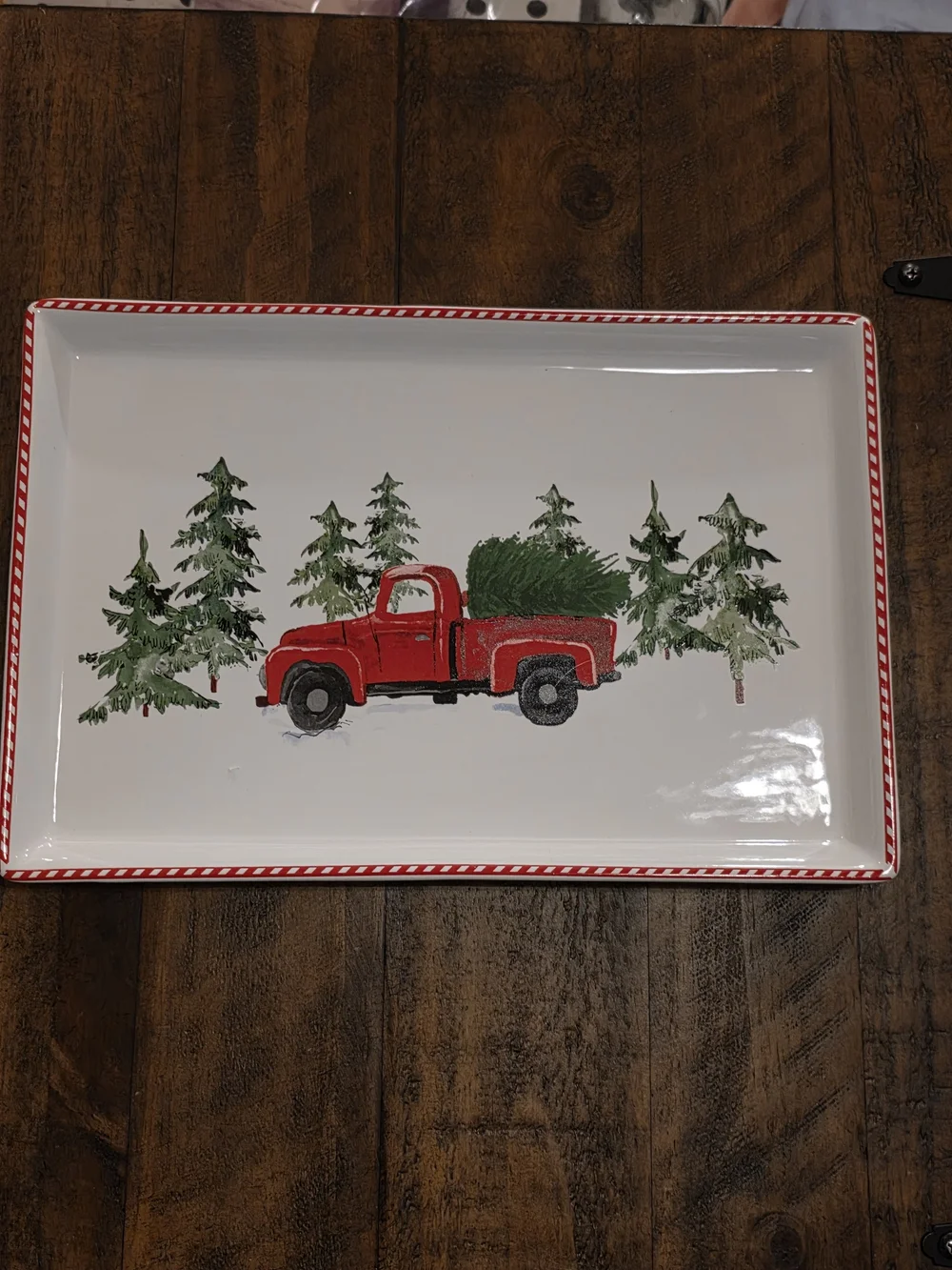 Holiday Red Truck Serving Platter with Pine Tree Design